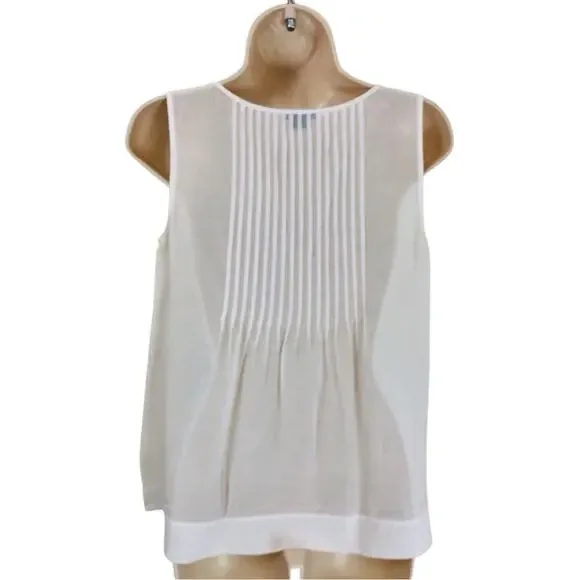 Theory White Bohemian Style Babydoll Top Pin-tuck Pleating Sleeveless Ruffled - Picture 13 of 15